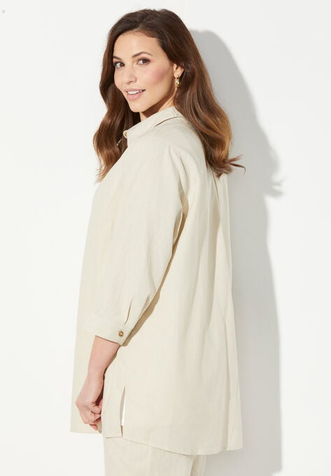 Classic Linen Buttonfront Shirt, , alternate image number null