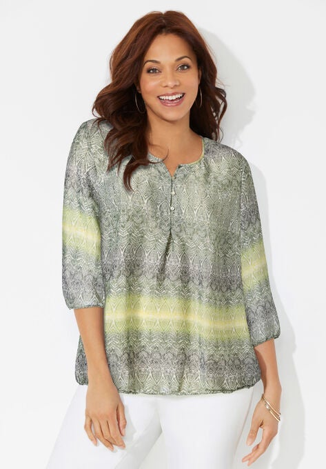 Santa Fe Peasant Top, OLIVE COMBO, hi-res image number null