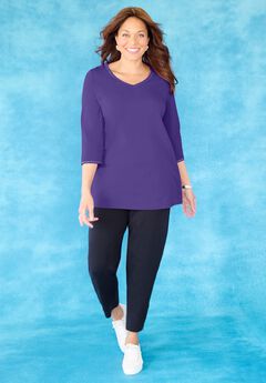 Suprema® Studio 3/4 Sleeve Studded V-Neck Tee