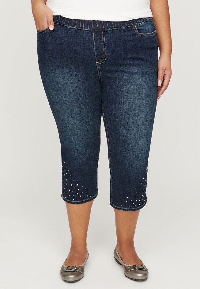 Jean Capri with Embellished Hem, VINTAGE WASH, hi-res image number null