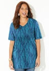 Easy Fit Short Sleeve V-Neck Tunic, NAVY FOLIAGE, hi-res image number null