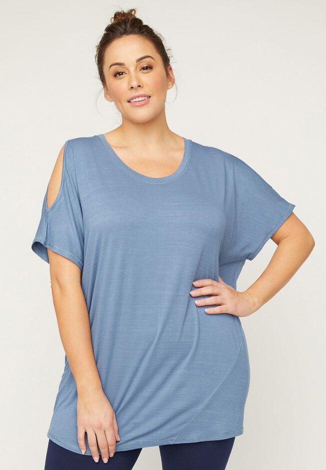 Effortless Cold-Shoulder Tee, MOONLIGHT BLUE, hi-res image number null