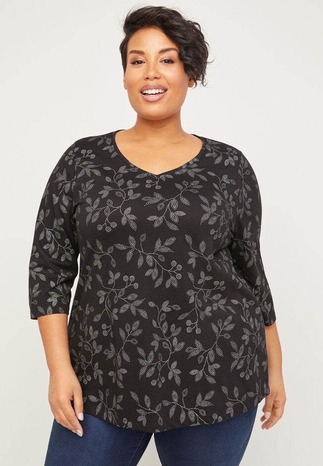 Shimmering Vineyard Top, BLACK LEAF PRINT, hi-res image number null
