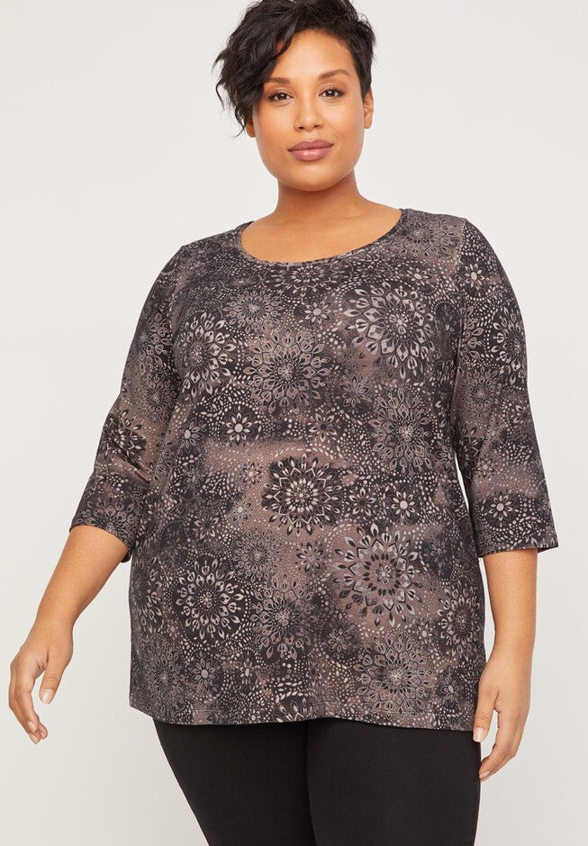 Moonlit Kaleidoscope Top, GREY GEO PRINT, hi-res image number null
