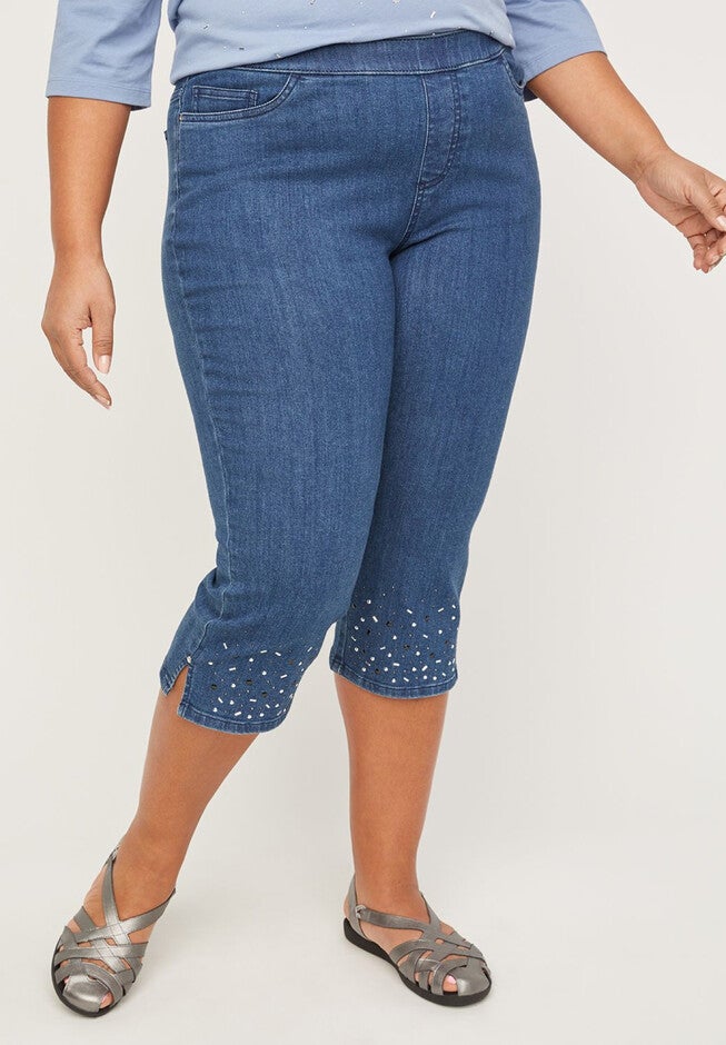 Sparkling Denim Pull-On Capri, OLYMPIC WASH, hi-res image number 0