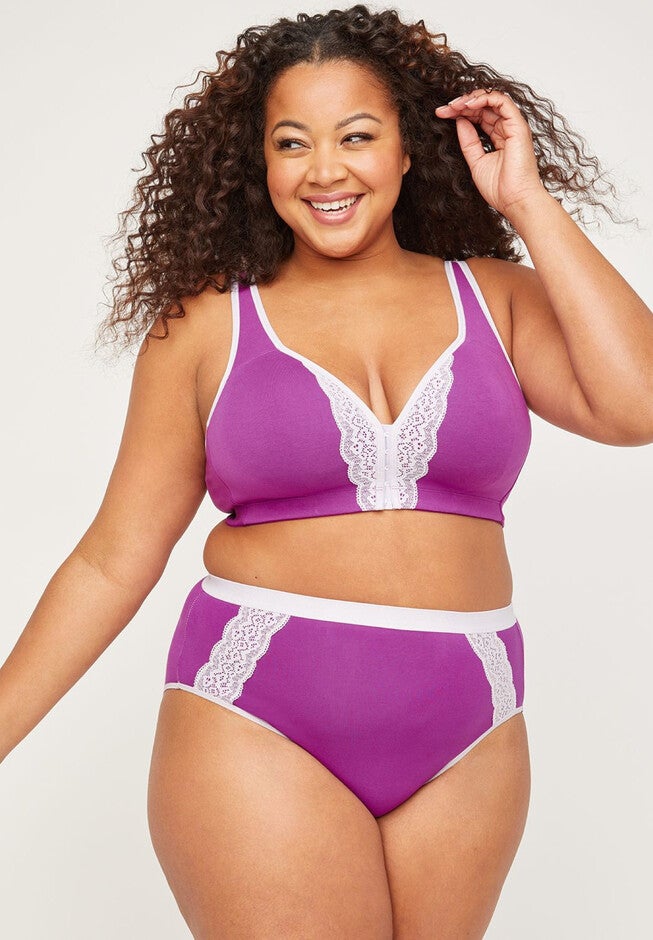 Cotton Hi-Cut Brief Panty With Lace, HOLLYHOCK PURPLE, hi-res image number 0