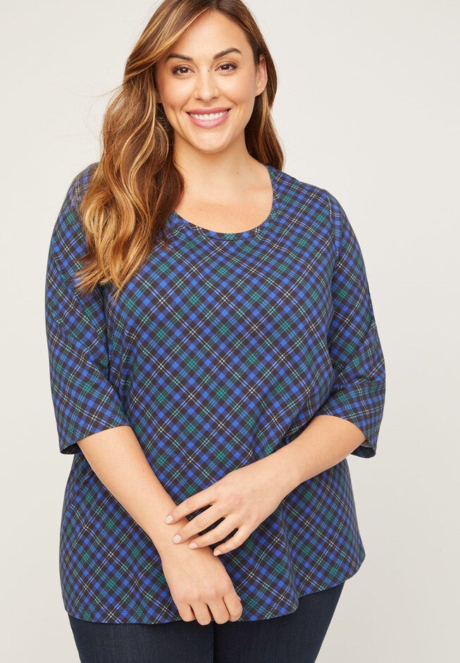 Winterbloom Plaid Top, BLUE BLACK PLAID, hi-res image number 0