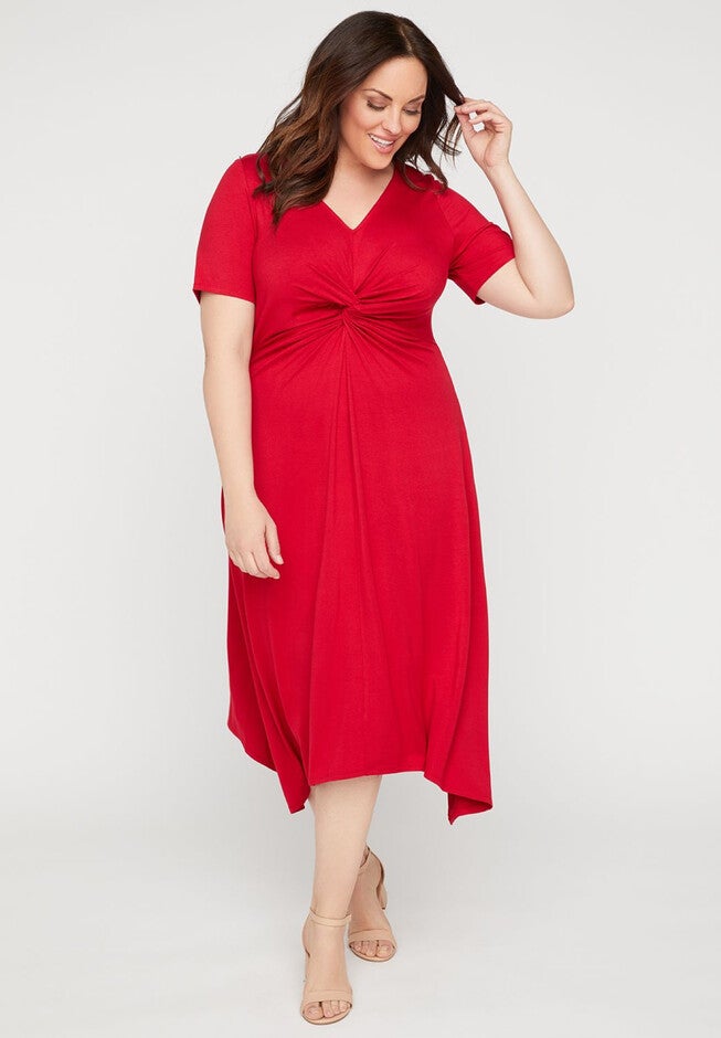 Forever Twist-Knot Fit & Flare Dress, RED, hi-res image number 0