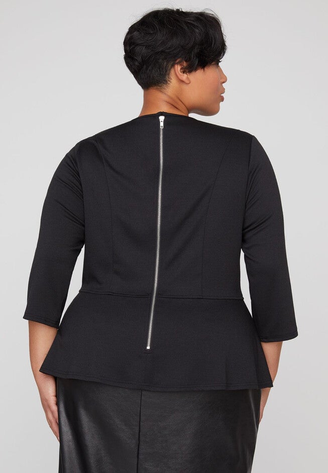 Black Label Cutwork Peplum Top, , on-hover image number null
