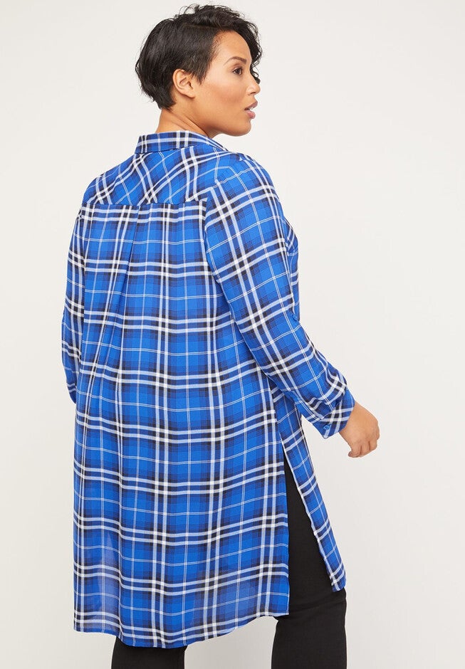 Riverbank Georgette Plaid Duster, , on-hover image number 1