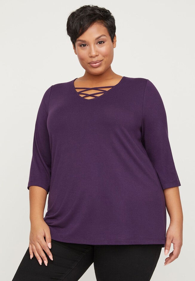 Crisscross Tee, PURPLE, hi-res image number 0