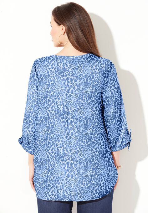 Georgette Buttonfront Tie Sleeve Cafe Blouse, , on-hover image number null
