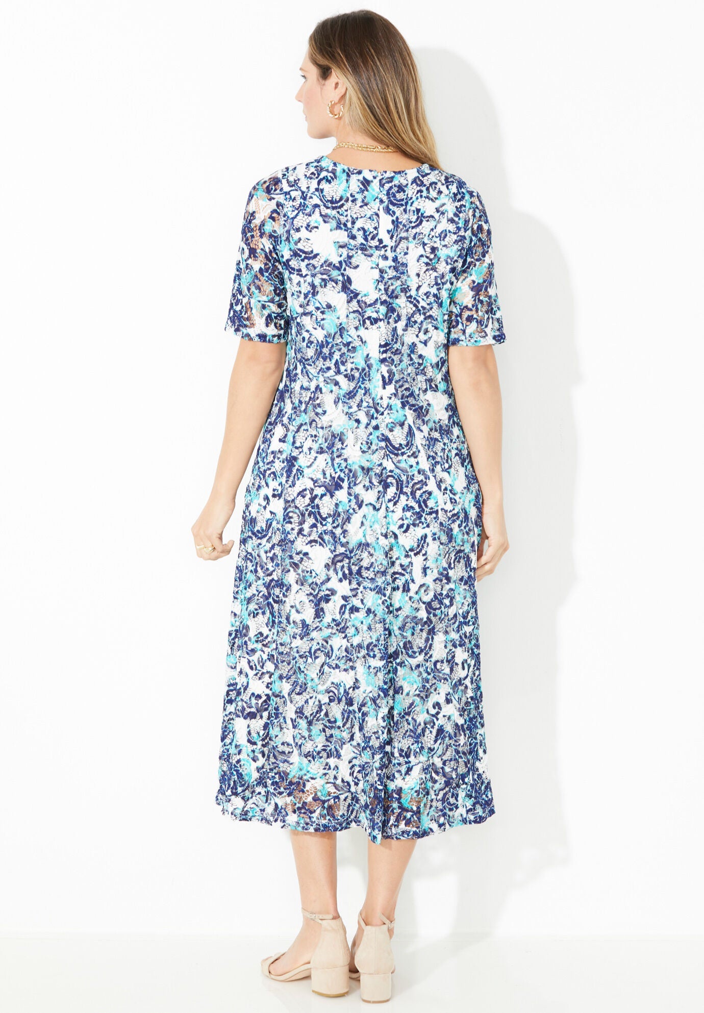 Women's White Embellished Embroidered Lace Cotton Fit & Flare Dress