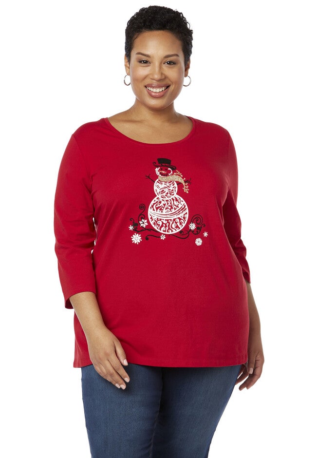 Snowman 3/4-Sleeve Tee, RED, hi-res image number 0