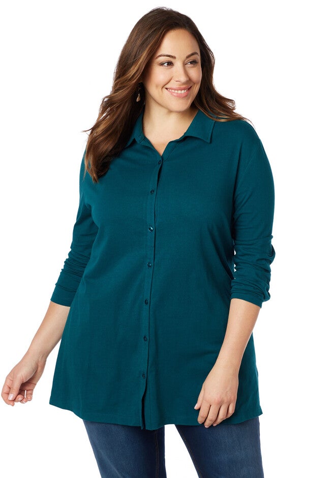 Buttonfront Easy Fit Tee, JASPER, hi-res image number null