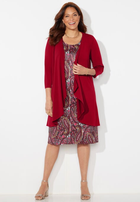 Ocean Bloom Jacket Dress, RICH BURGUNDY WATERCOLOR PAISLEY, hi-res image number null