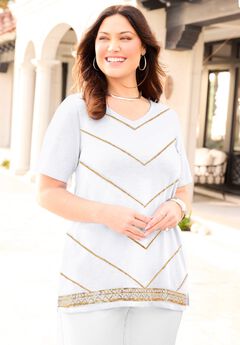 Slub Knit V-Neck Sequin Tee