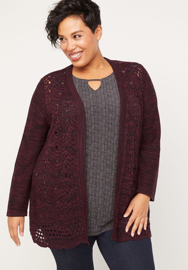 Vanissie Crochet Cardigan, WINE, hi-res image number null