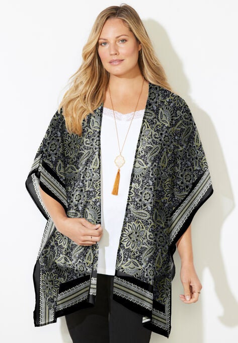 Scarf Print Kimono, BLACK PAISLEY FLORAL, hi-res image number null