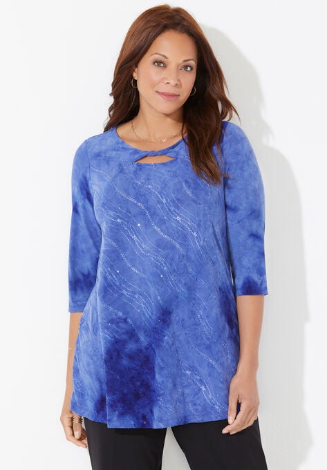 Sequin Scoopneck Tee, DARK SAPPHIRE, hi-res image number null