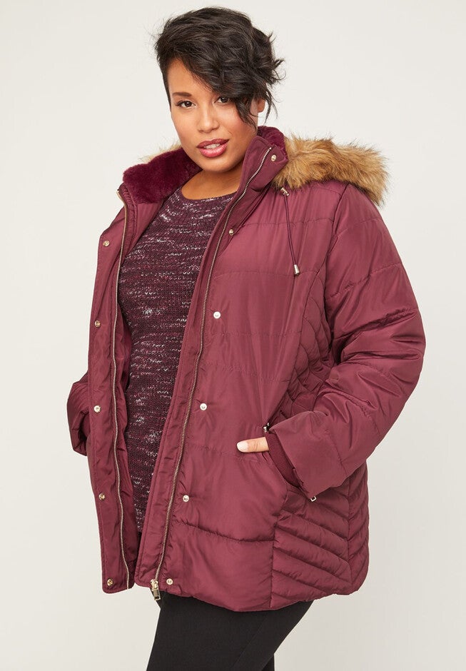 Woodland Hooded Jacket with Faux Fur, SONOMA RED, hi-res image number 0