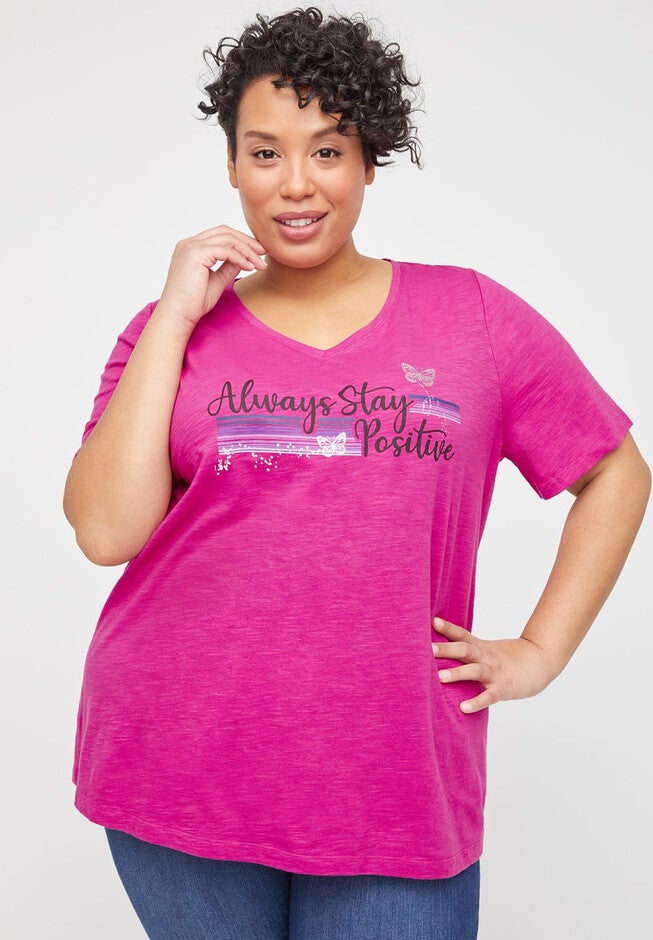 Always Stay Positive Tee, VERY BERRY, hi-res image number 0