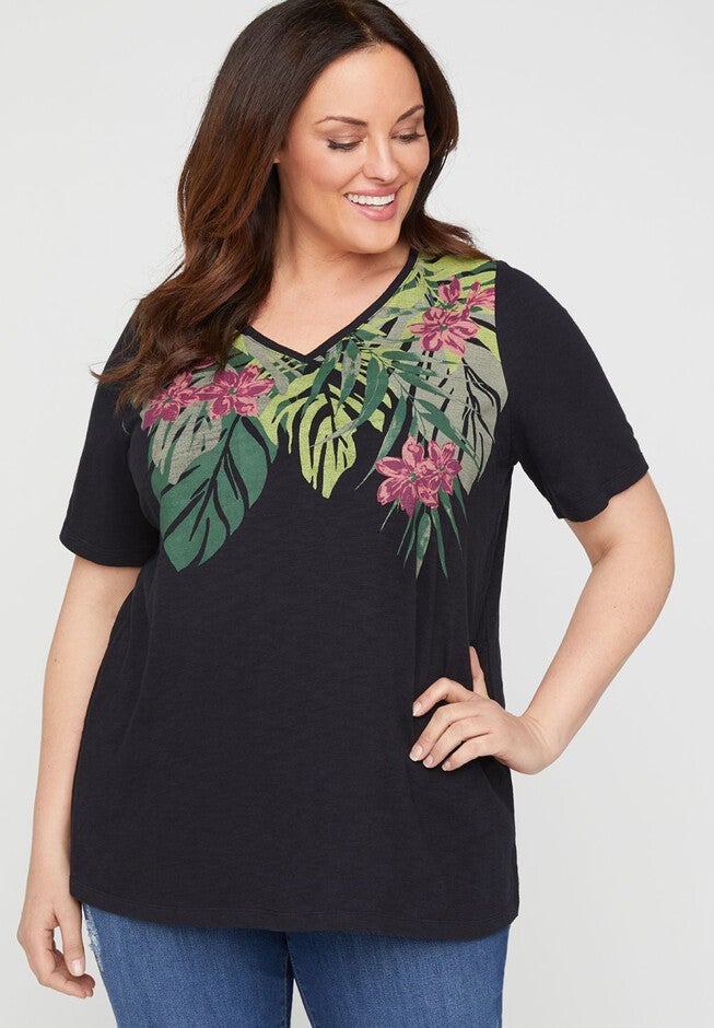 Floral Tropic Tee, BLACK, hi-res image number null