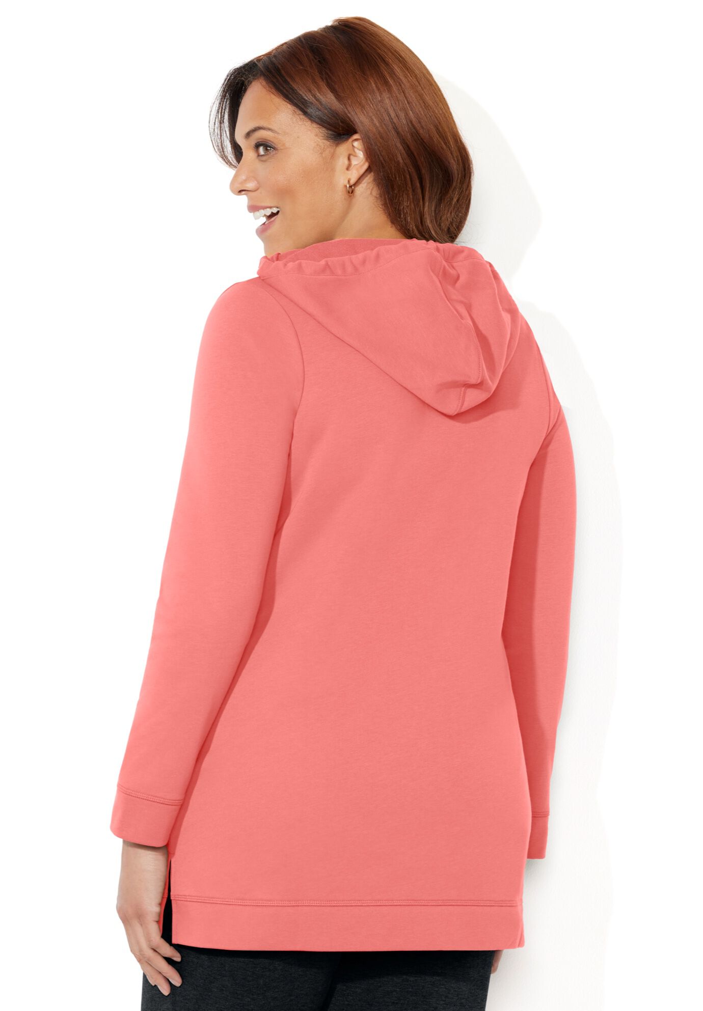 Cloud Knit French Terry Classic Hoodie Tunic, SWEET CORAL, on-hover image number 1