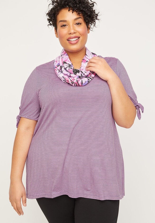 Palisades Duet Scarf Top, LOLANTHE BLACK STRIPE, hi-res image number 0