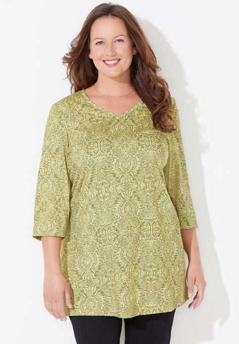 Easy Fit 3/4 Sleeve V-Neck Tee, GOLDEN MEDALLION, hi-res image number null