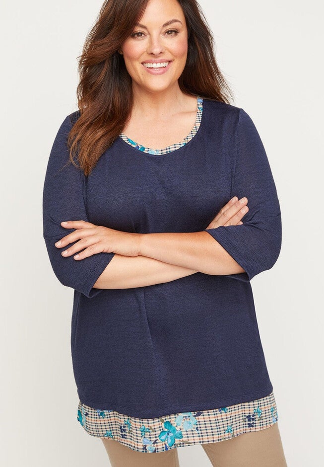 Plaid Duet Top, MARINER NAVY, hi-res image number null