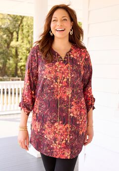 Chain Lace-Up V-Neck Tunic Blouse