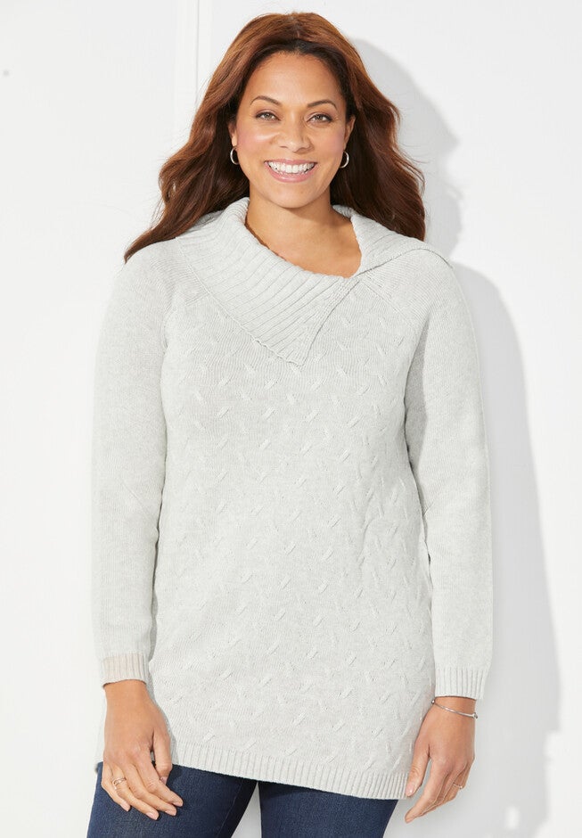 Angled Cowlneck Sweater, HEATHER OATMEAL, hi-res image number 0