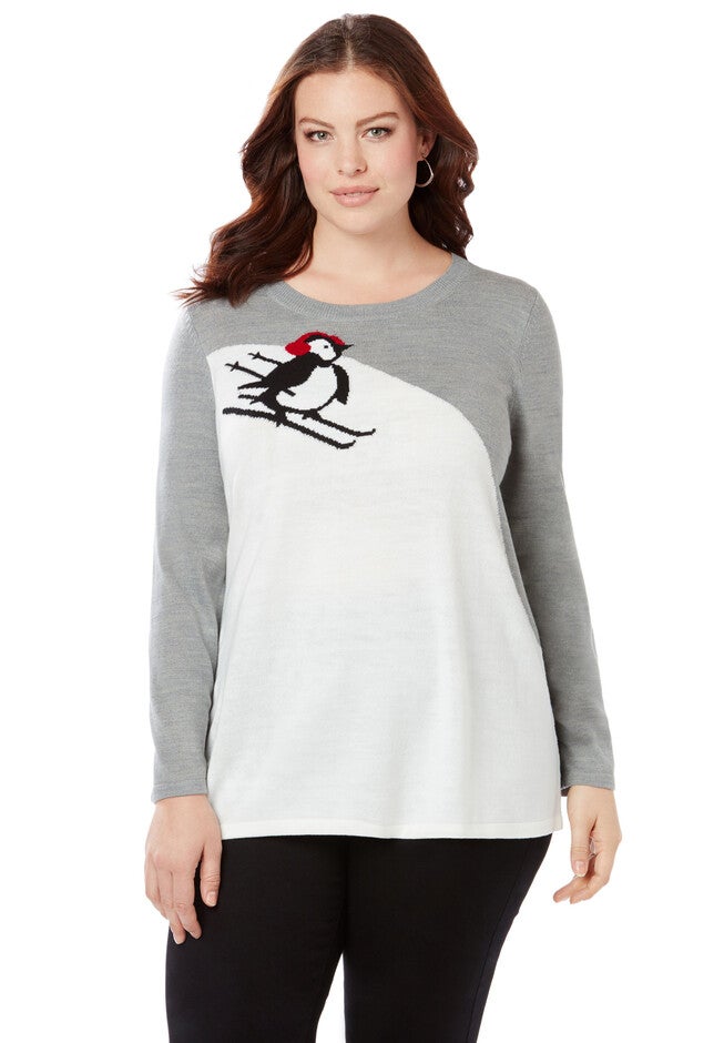 Penguin On The Slopes Sweater, GREY, hi-res image number null
