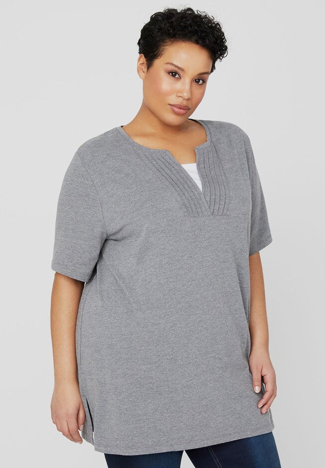 Pintuck Easy Fit Tee, HEATHER GREY, hi-res image number null