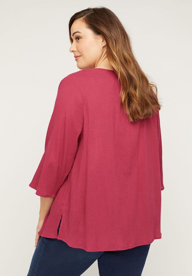 Embroidered Gauze Peasant Top, , on-hover image number null