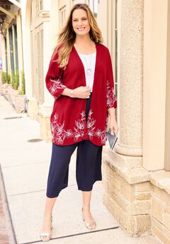 Gauze Embroidered Open-Front Jacket