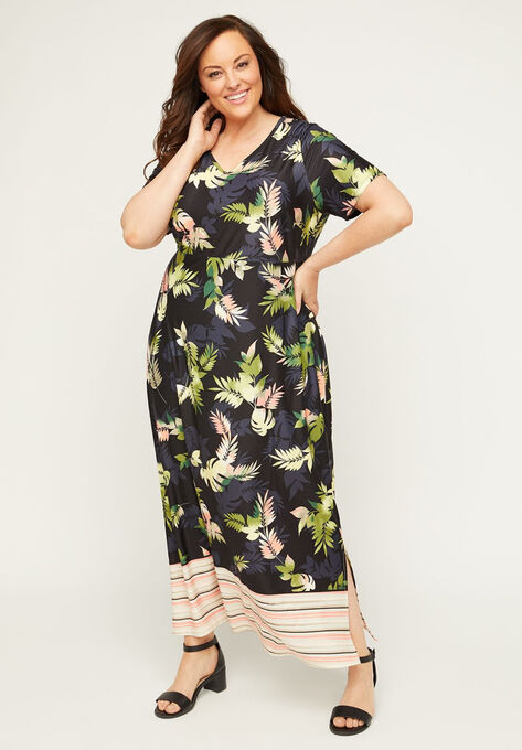 Eventide Palm Maxi Dress, BLACK PALM PRINT, hi-res image number null