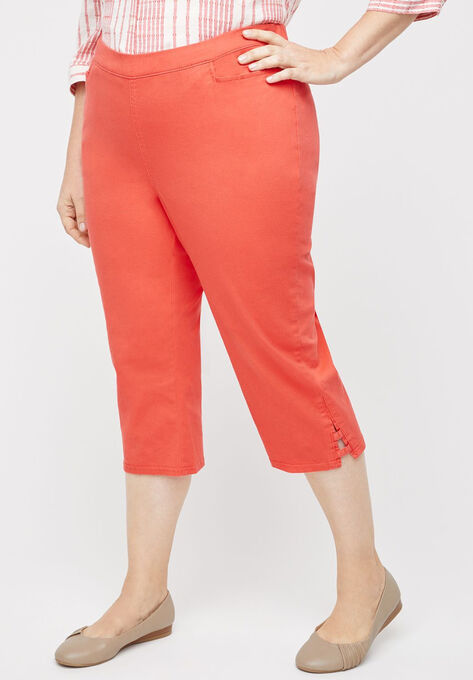 Essential Flat Front Twill Capri With Side Inset, CAYENNE, hi-res image number null