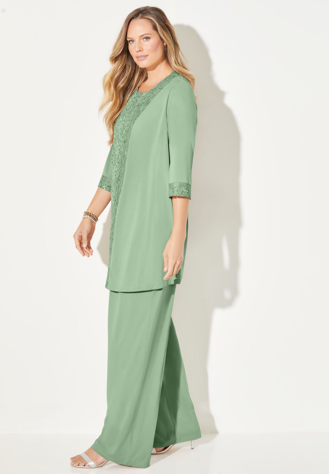 Lace Gala 3-Piece Pant Suit, SAGE, alternate image number 3