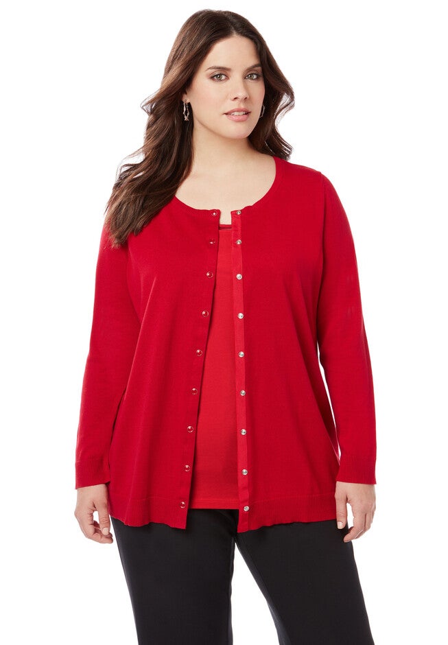 Snap-Front Cardigan, RED, hi-res image number null