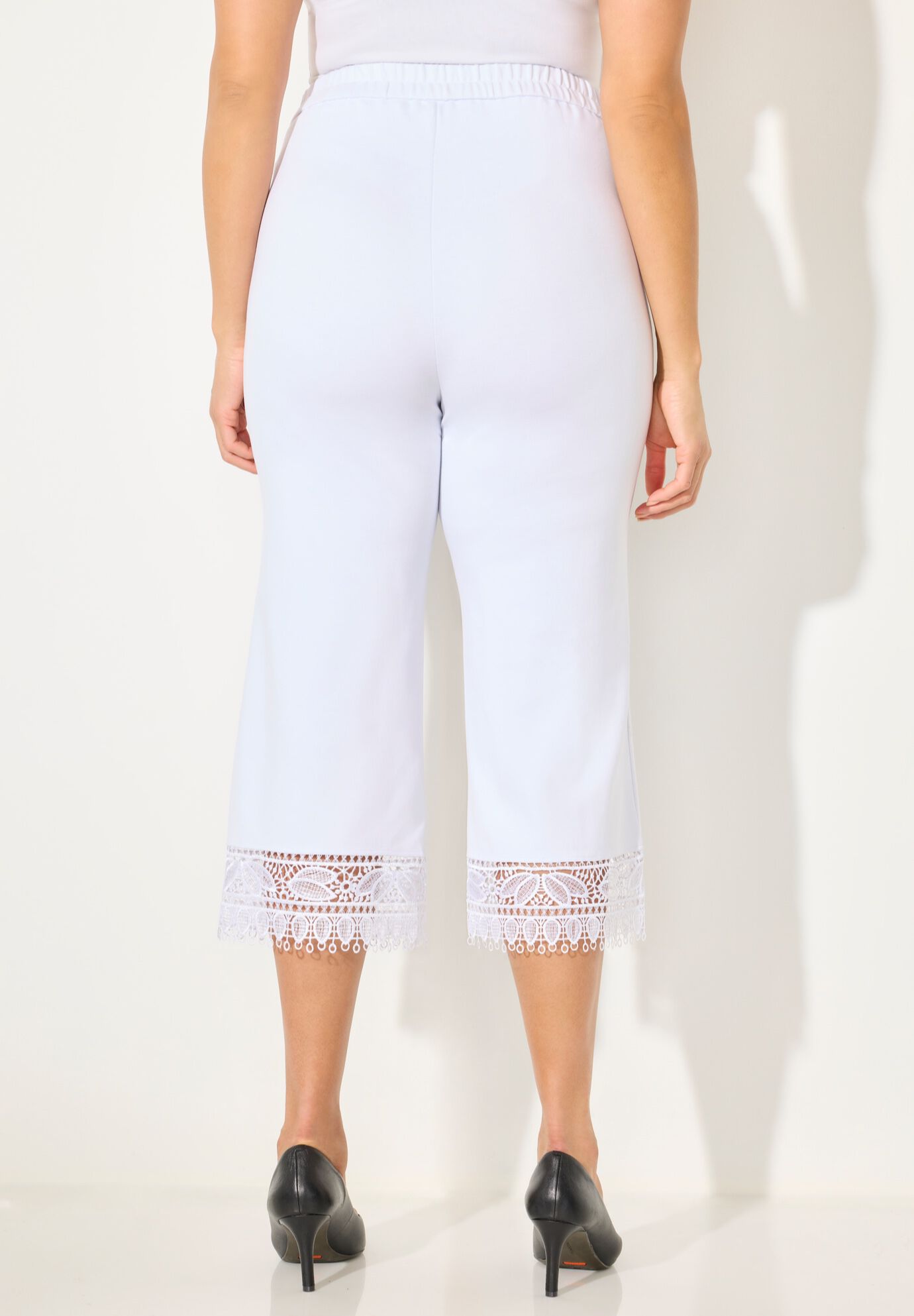 Ponte Knit Lace Capri, WHITE, alternate image number 3