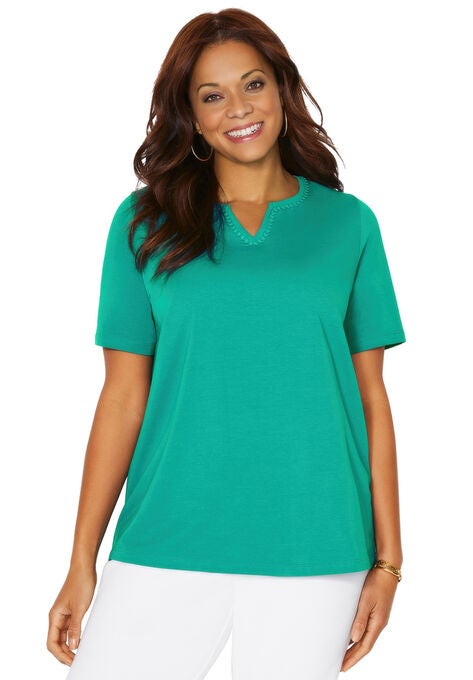 Suprema™ Embroidered Notch-Neck Tee, AQUA SEA, hi-res image number null