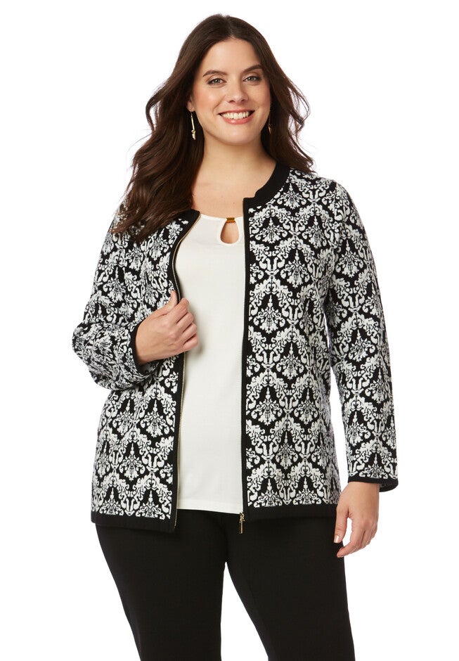 Black Label Damask Cardigan, BLACK AND IVORY, hi-res image number null