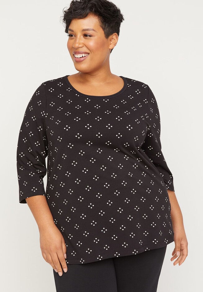 Dotted Suprema 3/4-Sleeve Top, BLACK, hi-res image number 0