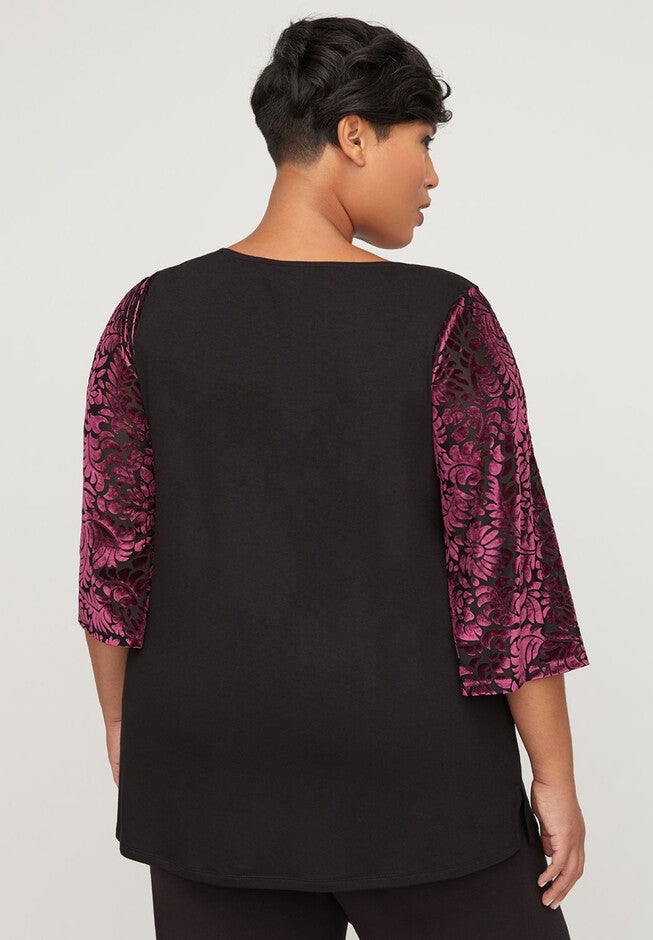 AnyWear Burnout Velvet Split-Sleeve Tunic, , on-hover image number null