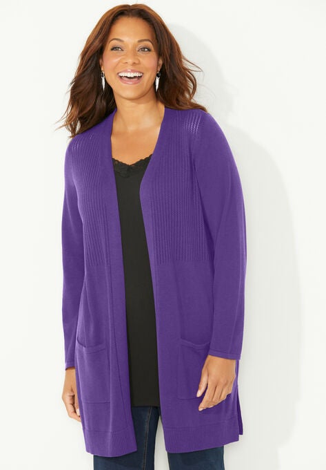 Marled Sweater Cardigan, DARK VIOLET, hi-res image number null