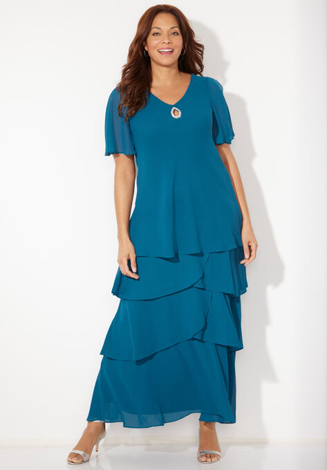 Tiered Chiffon Maxi Dress, TEAL, hi-res image number null