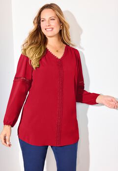 Lattice Trim Peasant Blouse