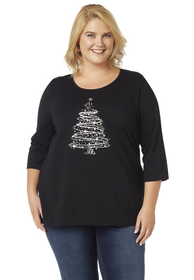 Sparkle Tree 3/4-Sleeve Tee, BLACK, hi-res image number null